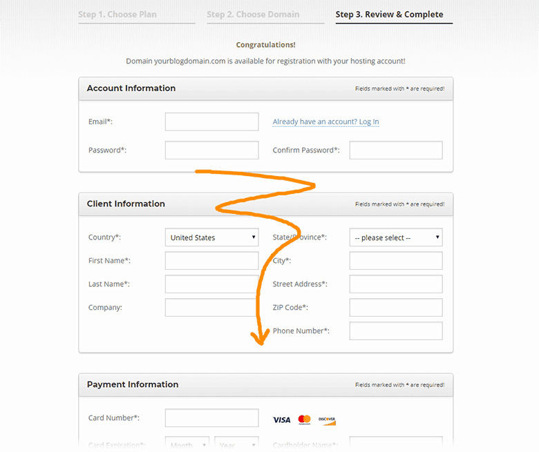 SiteGround account and payment information