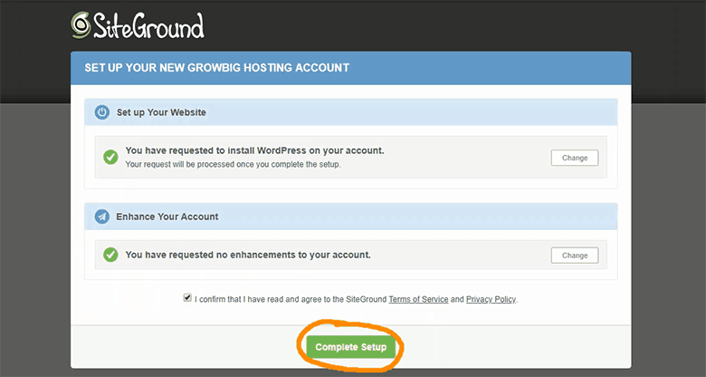 Complete hosting account setup
